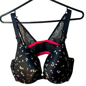 Deesse lingerie Pennington’s black floral lace padded front closure bra 42DD